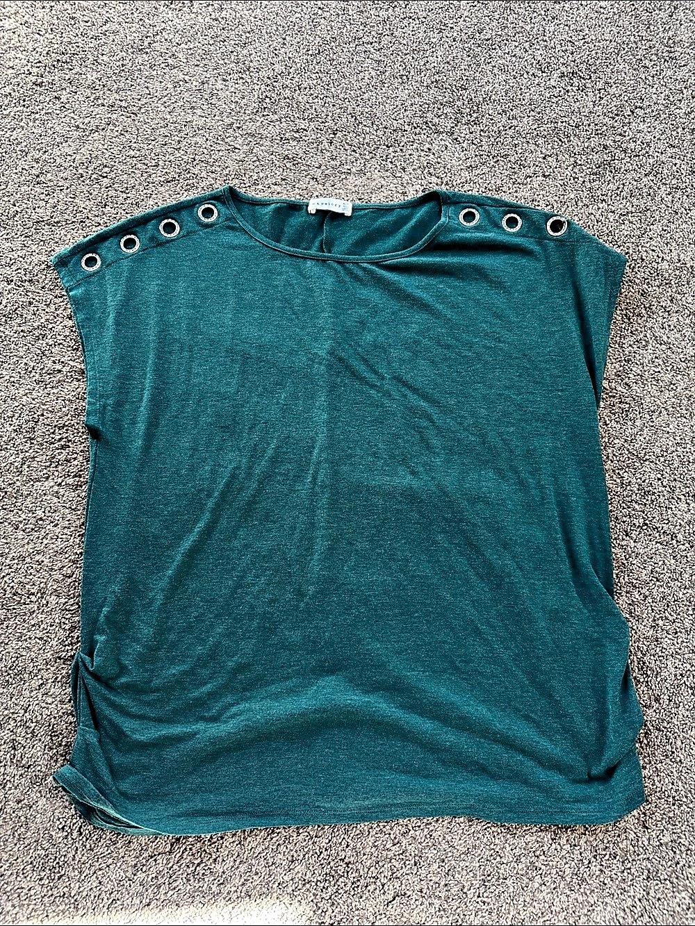 Retrology Ruched Grommet Short Sleeve Top in Turquoise Womens Size XL EUC